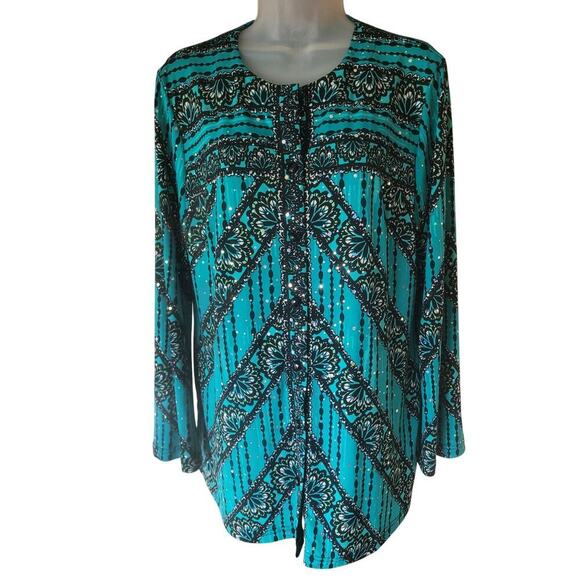 Bob Mackie Tops - Bob Mackie Blouse Green/Black Sparkle Loose Fit New Sz M